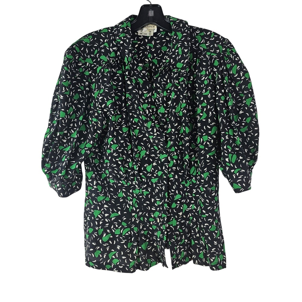 Vintage J Tiktiner Floral Print Blouse Button Front France Top Size‎ 40 8 Green